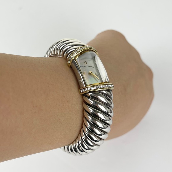 David Yurman Waverly Cable Cuff Watch Diamond MOP Gold Sterling Silver T209-M - Picture 7 of 11